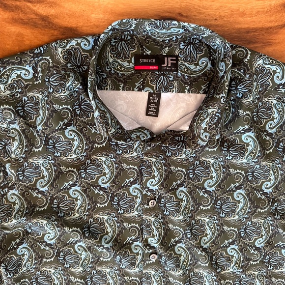 J. Ferrar Paisley Blue & Green Stretch Slim Fit Dress Shirt size Medium - Picture 2 of 2